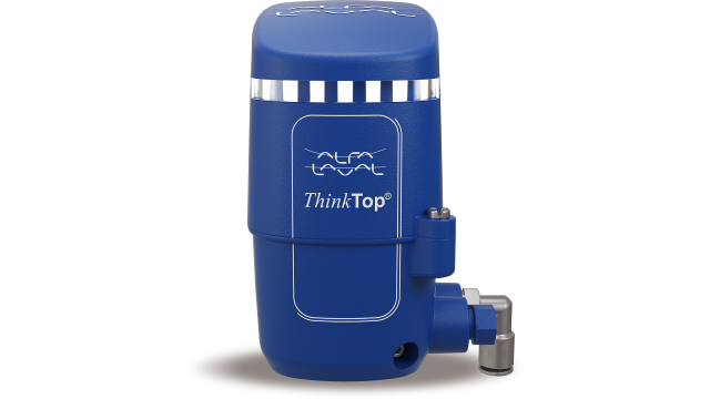 Vista del ThinkTop® V55, unidad de control de válvulas con diseño compacto utilizada para automatización inteligente y limpieza optimizada en sistemas de procesamiento.